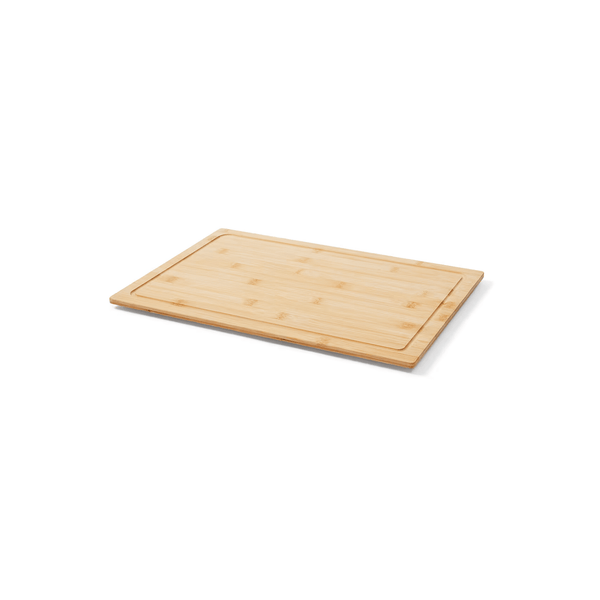 Bamboo cutting board, ideal for kitchen prep, sustainable material, compact storage organiser.