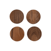 Set of four acacia wood coasters for storage organisation, ideal for kitchen use.