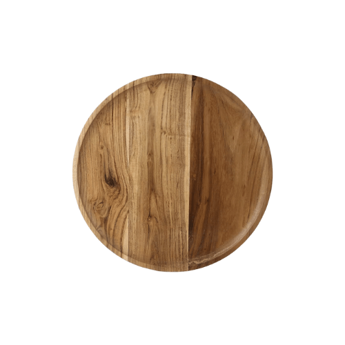 Large Acacia Round Serving Tray for kitchen storage, made of natural wood.