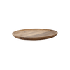 Large acacia round serving tray ideal for kitchen storage and pantry organization.