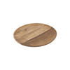 Large acacia round serving tray for kitchen storage and space-saving organization.