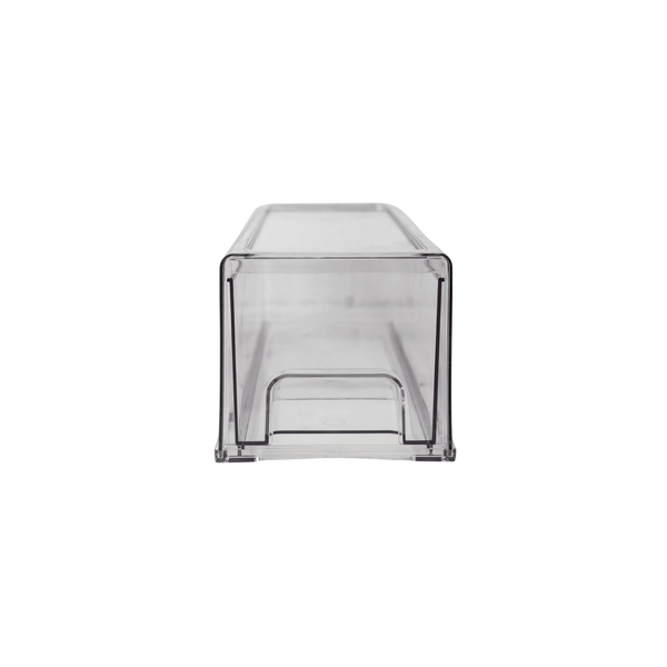 Clear modular drawer organiser, small size, ideal for pantry jars, fridge containers, and laundry tubs.