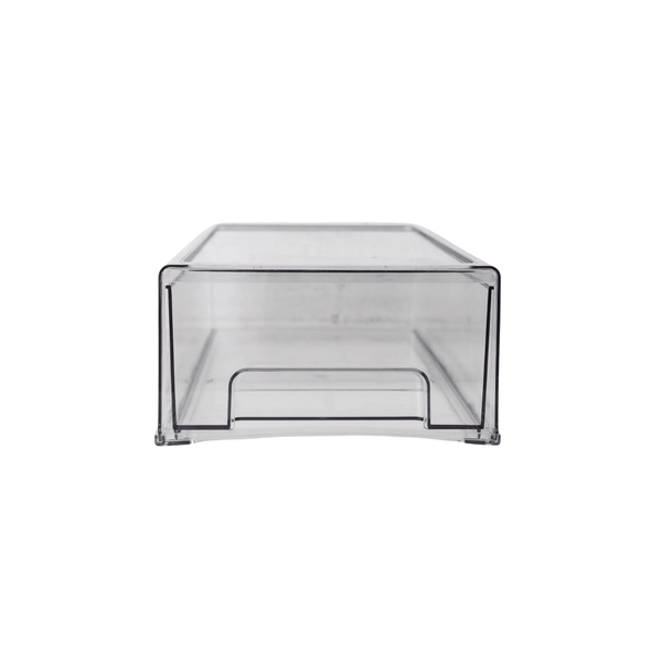 Clear medium modular drawer organizer for kitchen storage, pantry jars, or fridge containers.