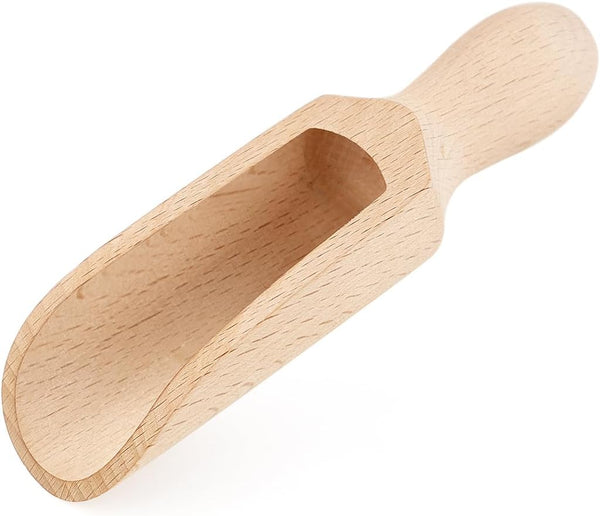 Wooden scoop from Bamboo & Glass 5 Piece Laundry Pack with Liquid Jar, ideal for kitchen and pantry organisation.