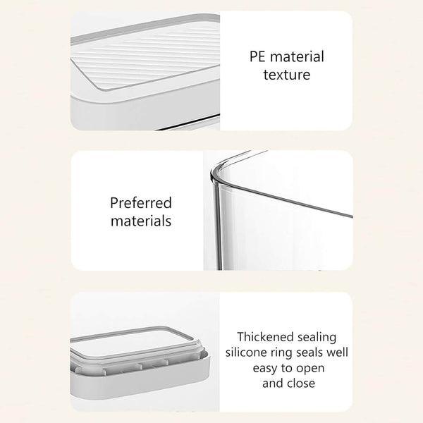White 600ML airtight food container with PE material and silicone seal, ideal for pantry organization.