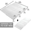 Expandable in-drawer rack for storage organiser, fits pantry jars, fridge containers, clear plastic.