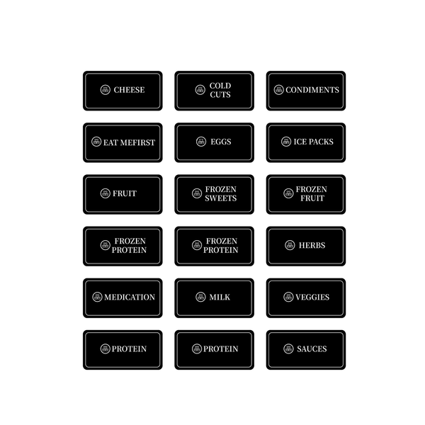 Storage organiser fridge stickers pack with 36 pantry jar labels.