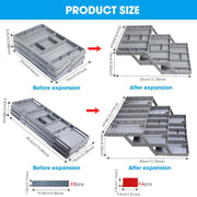 Visual comparison of Expandable 3-Tier Drawer Organiser – Adjustable before and after expansion, ideal for kitchen organisation.