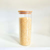 Glass pantry jar with bamboo lid, perfect storage organiser for kitchen grains.