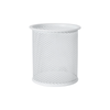 White mesh pen cup for desk organisation, versatile storage organiser for stationery.
