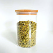 Round Bamboo Glass Pantry Container from 35 Pack for kitchen organisation, featured with seeds, ideal for pantry storage.