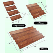 Acacia Drawer Spice Rack 4 Tier - 8 Pack dimensions showcasing versatile storage organisers for kitchen and pantry use.