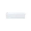 Clear rectangular fridge container for space-saving storage.