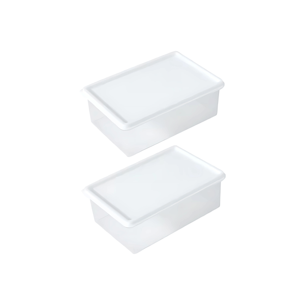 Transparent fridge containers for space-saving storage, ideal for organizing kitchen and pantry.