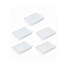 Set of five white fridge containers for organized food storage, space-saving solution.