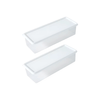 White rectangular storage containers for fridge or pantry organization, space-saving design