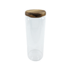Clear glass jar with wooden lid from Acacia Glass Jar Deluxe Pantry – 21 Pack, ideal for pantry organisation in the kitchen.