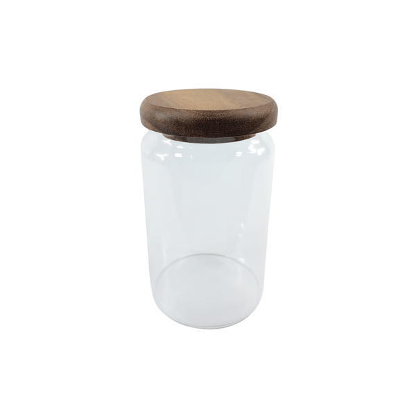 Clear Acacia Glass Jar with wooden lid for pantry organisation, part of the Acacia Glass Jar Deluxe Pantry – 21 Pack set.