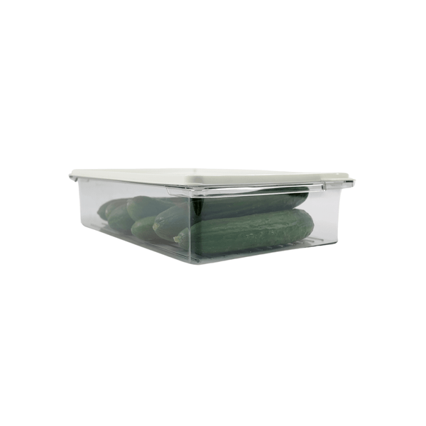 Large airtight food storage container with lid, perfect for kitchen or fridge organization.