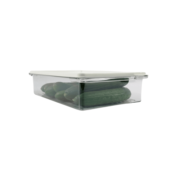 10-Piece Fridge & Freezer Storage Set container with lid, ideal for kitchen organisation, storing fresh cucumbers neatly in the fridge.