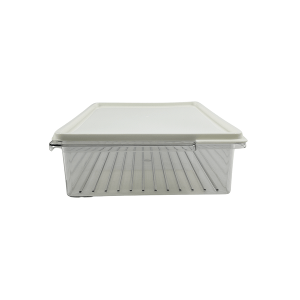 Clear airtight food storage container for pantry and fridge organization.