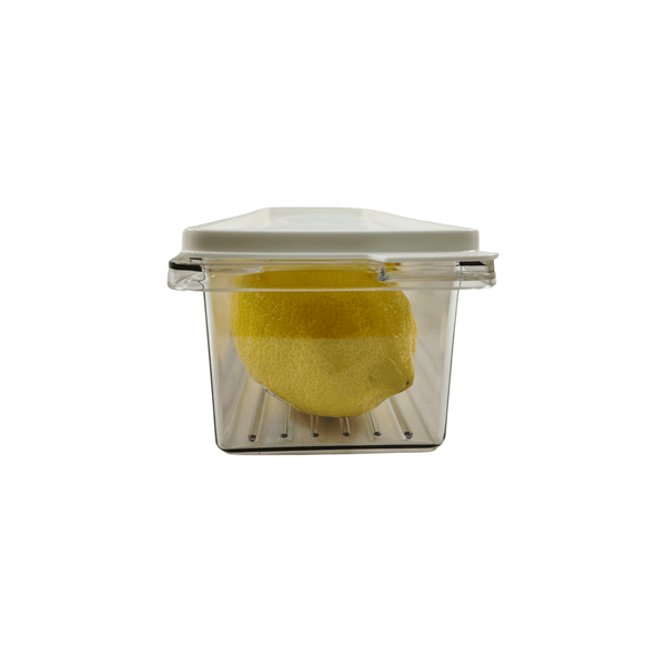 Clear container from the 10-Piece Fridge & Freezer Storage Set – The Ultimate Organisation Solution with lemon inside for fridge organisers.