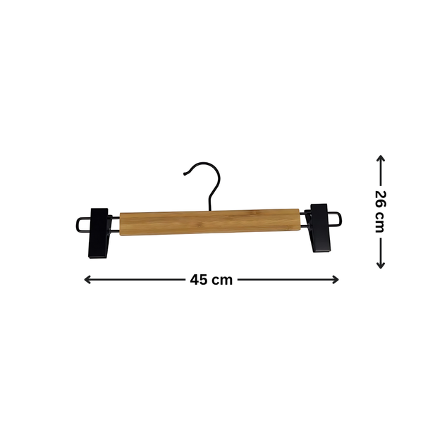 Bamboo Clip Pants Hangers 2 Pack – Black Matte Hook, ideal for efficient closet storage and organisation in wardrobes.