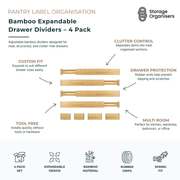 Bamboo Drawer Dividers Expandable - 4 Pack