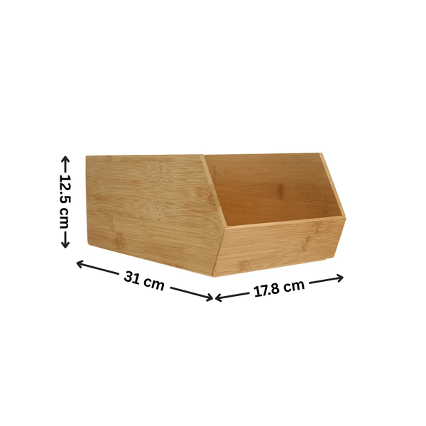 Bamboo stackable basket large, ideal for kitchen storage, space-saving organiser for pantry jars.