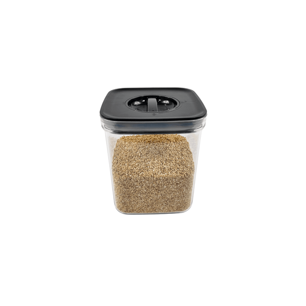 Black twist canister for kitchen, perfect pantry jar for grain storage.