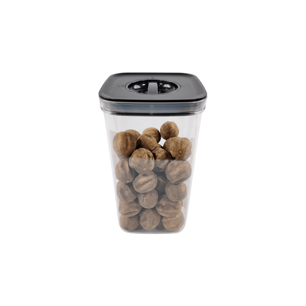 Black airtight storage container with twist lock, perfect for pantry or fridge organization, 2100ml.