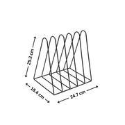 Black Iron File Rack for Desk Organisation with measurements, ideal for home office desk and document storage organisers.