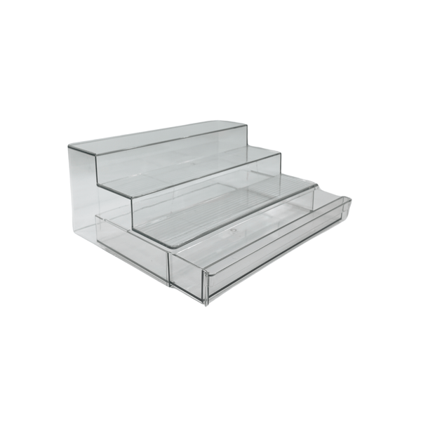 Clear herb and spice organiser with drawer for pantry storage, space-saving kitchen baskets design.