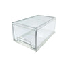 Clear large modular drawer organiser for pantry, fridge, and kitchen storage solutions. Space-saving design.
