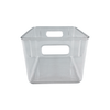 Clear large laundry storage tub for organizing pantry jars, fridge containers, or kitchen baskets. Space-saving solution.
