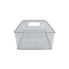 Small clear storage tub for laundry organization, ideal for pantry or fridge use. Space-saving container.