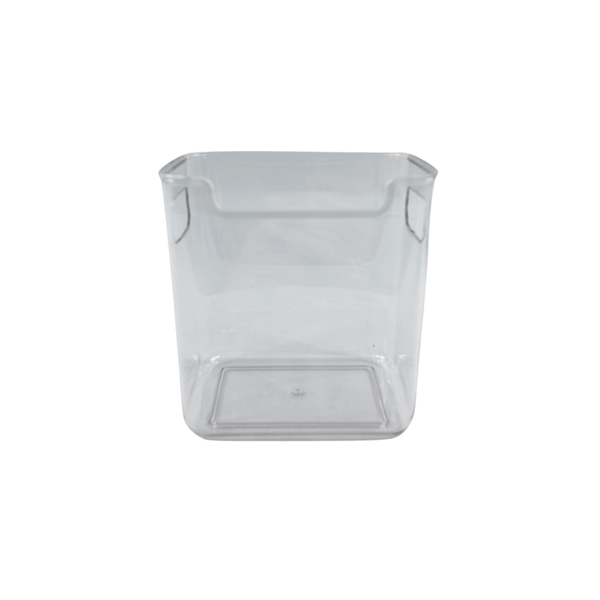 Clear XS storage tub for pantry, ideal for organizing kitchen and fridge items.