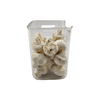 Extra-small clear fridge storage tub with mushrooms, space-saving kitchen basket organizer.