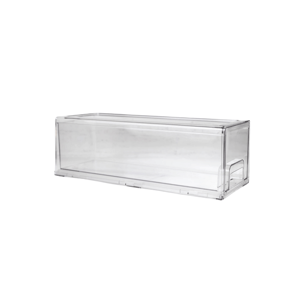 Clear acrylic storage bin for fridge organisation, part of 14-piece starter pack, ideal for kitchen and pantry, space-saving solution.