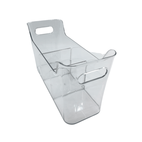 Transparent storage organiser with handles for kitchen and pantry use, part of the Deluxe Under Sink Storage Solution – 7 Pack.