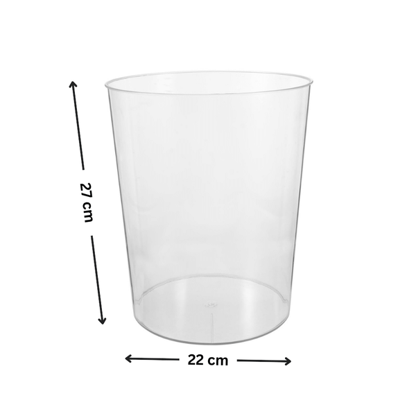 Clear rubbish bin for home organisation, ideal for kitchen, bathroom, or laundry. Stylish acrylic design for practical waste storage.