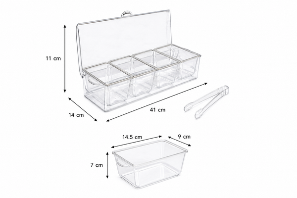 Condiment Serving Container โ 4 Inserts with Tongs
