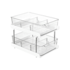 Clear acrylic under-sink drawer organizer, space-saving storage for kitchen or bathroom.
