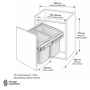 Pull-Out Kitchen Bin – 600mm Cabinet (2 × 35L)