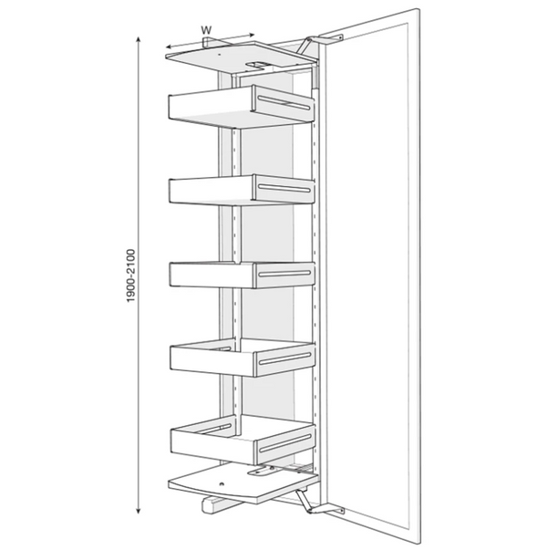 Slide Out Tall Pantry Unit 450mm & 600mm with adjustable shelves for efficient kitchen and pantry organisation.