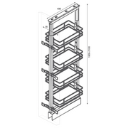 Tall pull out pantry storage unit with smooth-glide shelves, ideal for kitchen organisation in 300mm and 400mm cabinets.