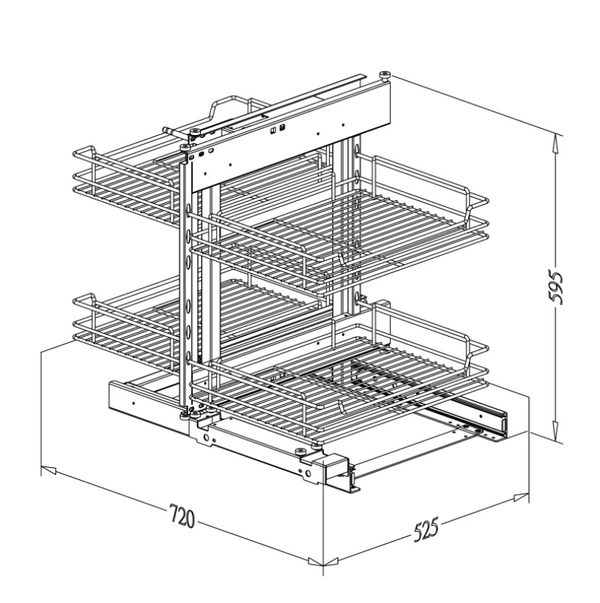 Blind Corner Cabinet Organizer – Chrome Full Access Unit for efficient kitchen storage with pull-out chrome racks.