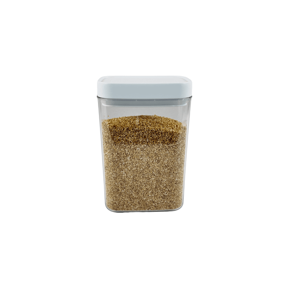 White airtight container 1100ML filled with grains, ideal for pantry or fridge storage.