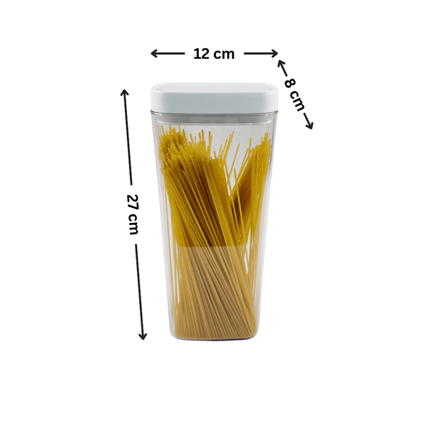 Elegant white airtight 1800ML container, ideal for kitchen and pantry storage, showcasing clear design for home organisation and style.