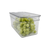 Clear fridge organizer with lid storing grapes, ideal for pantry or fridge space-saving storage.